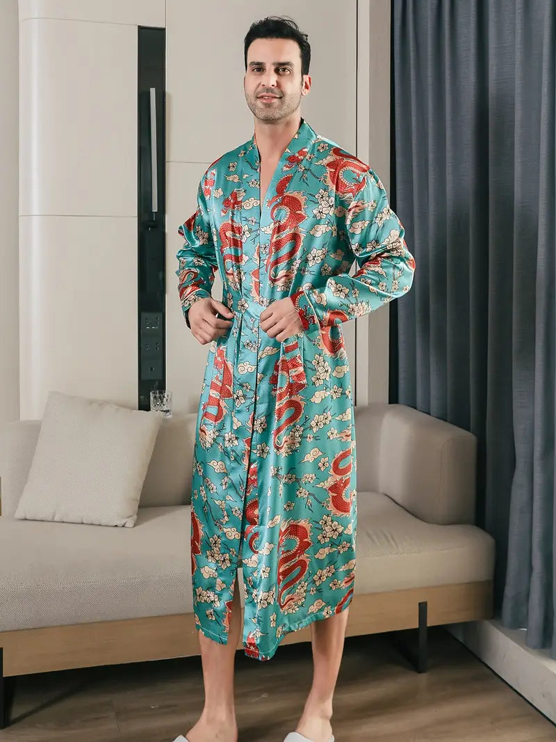 Peignoir de Luxe Turquoise à Motif