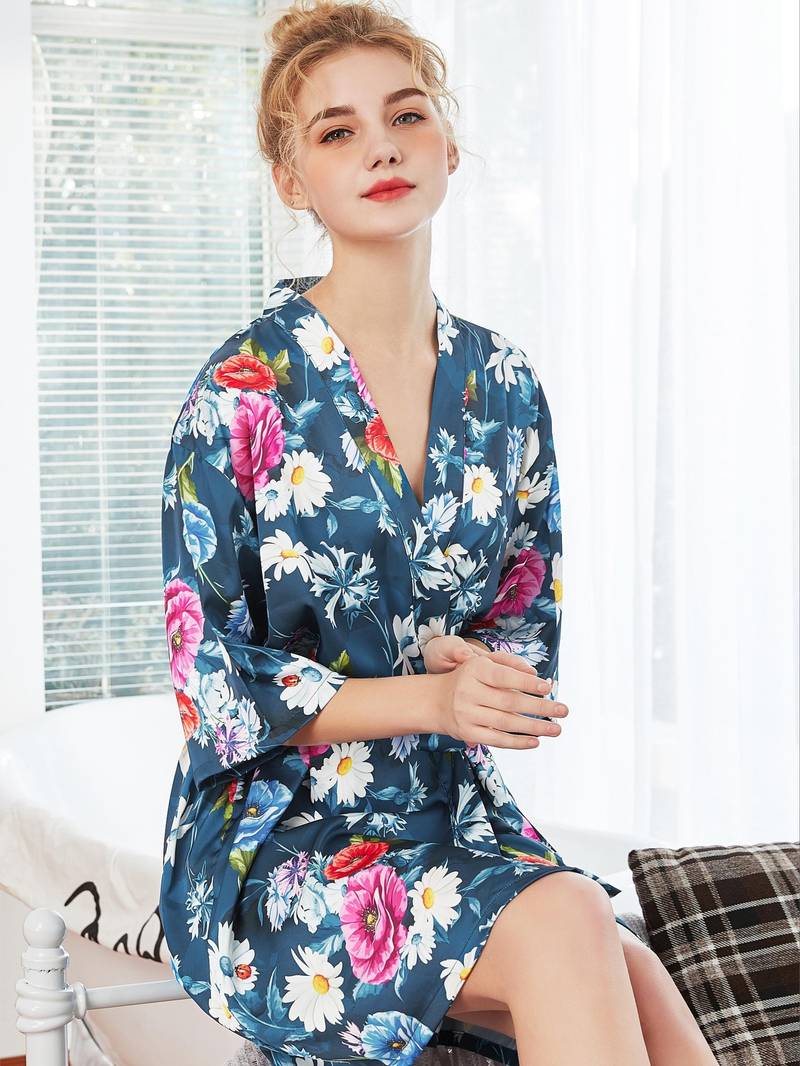Peignoir Kimono Coloré en Satin – Image 2