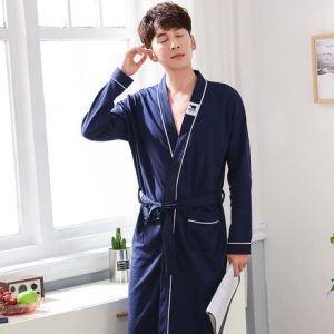 Peignoir homme bleu<br> à stries blanches