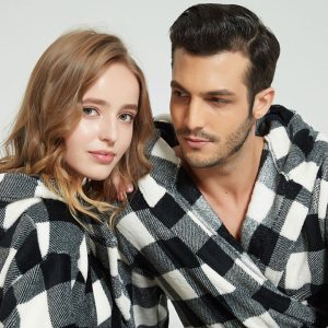 Peignoir Homme en Flanelle à Carreaux Gris