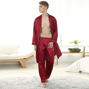 Peignoir Rouge En Satin Homme