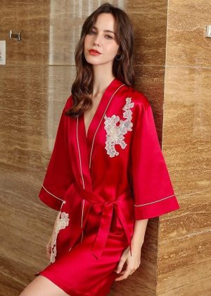 Veste Kimono Soie Rouge Luxe