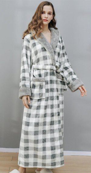 Peignoir soie Carreaux Gris