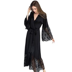 Peignoir Dentelle Noir Long