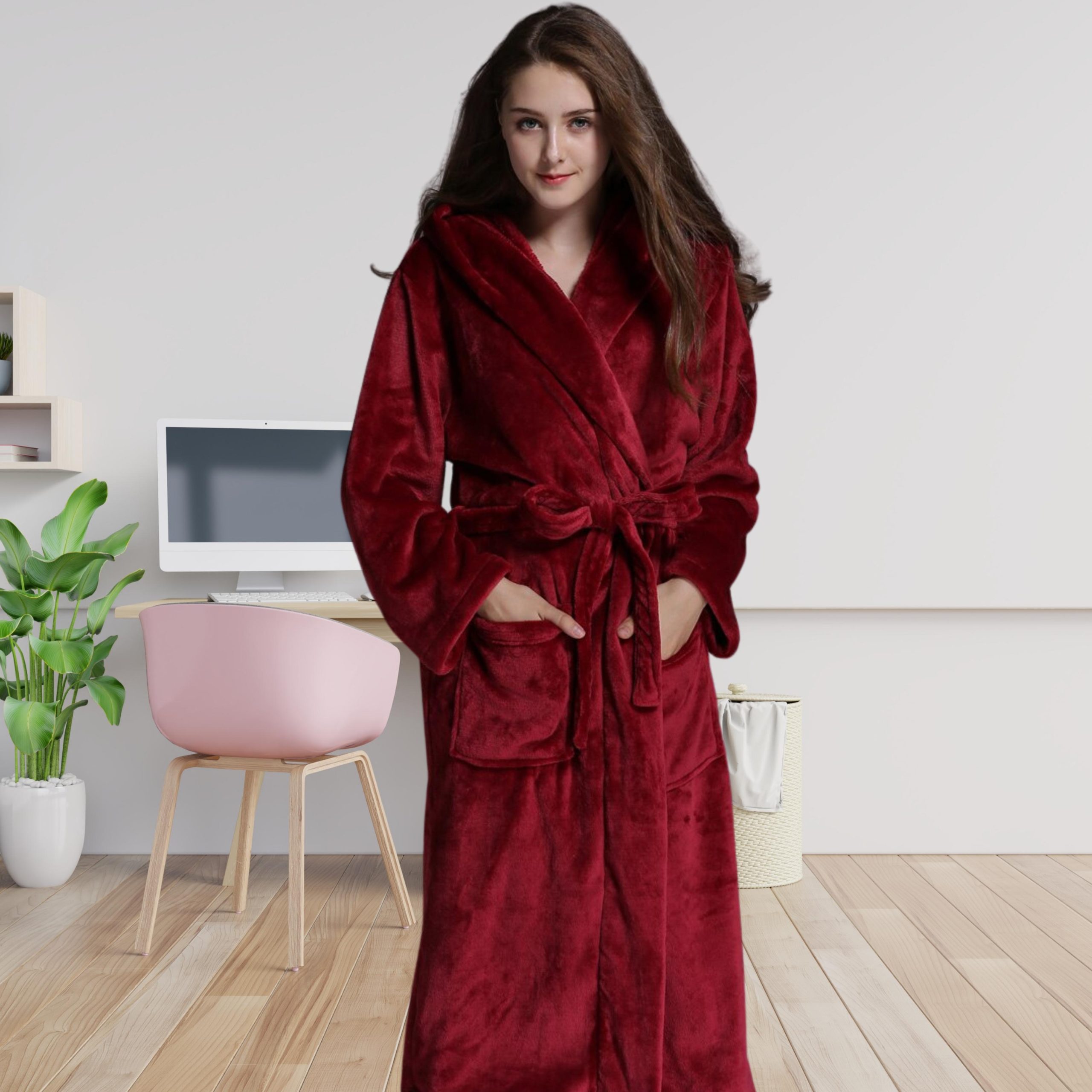 Peignoir-Femme-Rouge-Capuche-2.jpg - Veste Peignoir de Bain