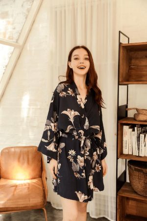 Veste Peignoir soie Fleurs