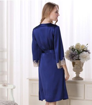 Peignoir Nuisette Soie Bleu Nuit