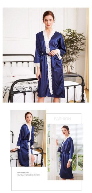 Peignoir Satin Bleu Foncé