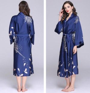 Peignoir Satin Bleu Marine