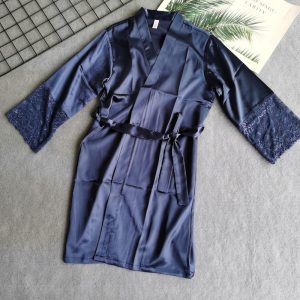 Peignoir Satin Femme Bleu