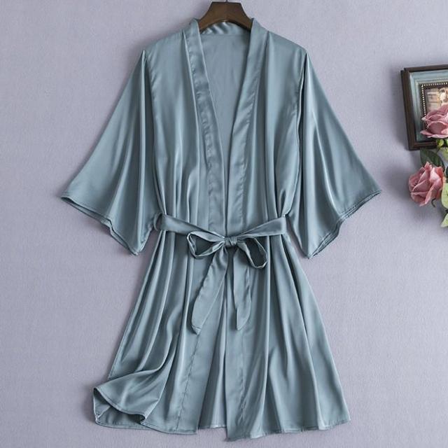 Peignoir Satin Gris Femme – Image 2