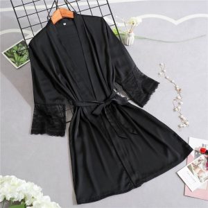 Veste Peignoir Satin Noir