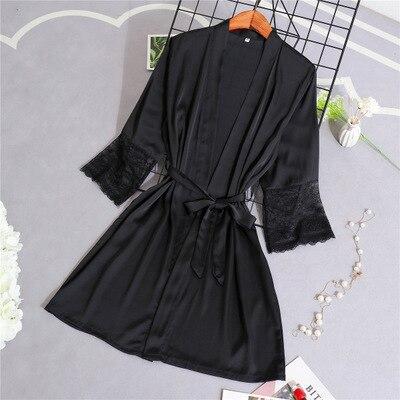 Veste Peignoir Satin Noir – Image 2