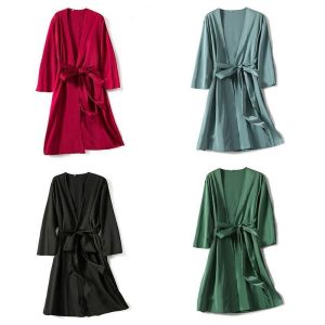 Peignoir soie Satin Noir Femme