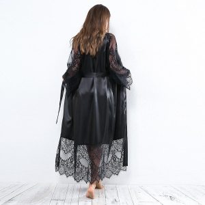 Peignoir Satin Noir Long