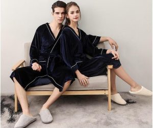 Peignoir Velours Bleu Marine