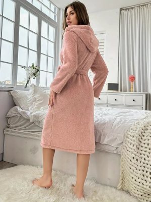 Peignoir Rose en Coton avec Capuche