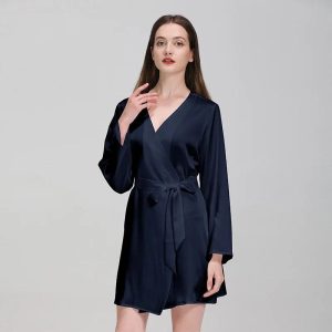 Peignoir Femme en Soie <br> "Navy "