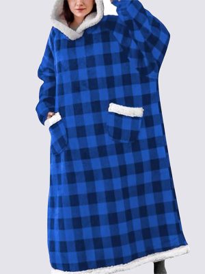 Pull Plaid XXL à Carreaux Bleu