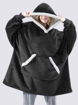 Pull Plaid Noir à Capuche