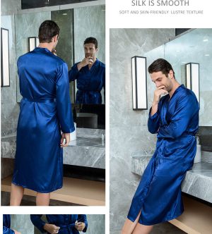 Peignoir Satin Homme Bleu Profond