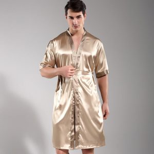 Peignoir Satin Homme Beige
