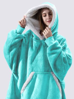 Pull Plaid Turquoise à Capuche