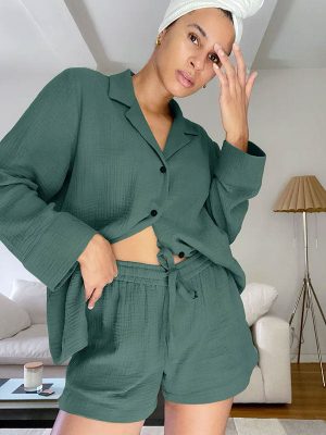 Pyjama En Coton Pour Femme "Lueur d'Émeraude"