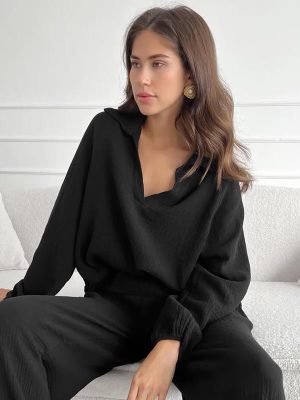 Pyjama Noir En Coton Pour Femme